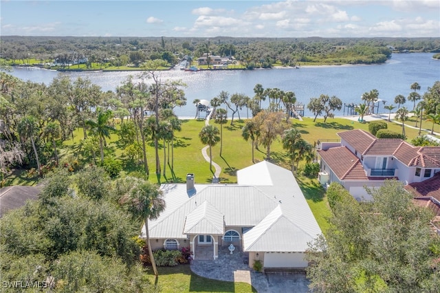 aerial view with a water view