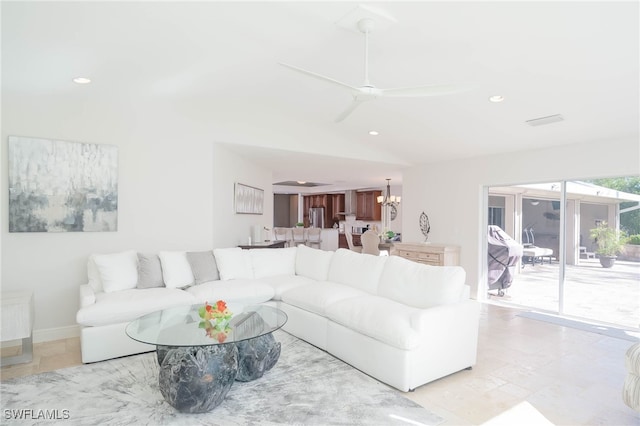 living room with ceiling fan