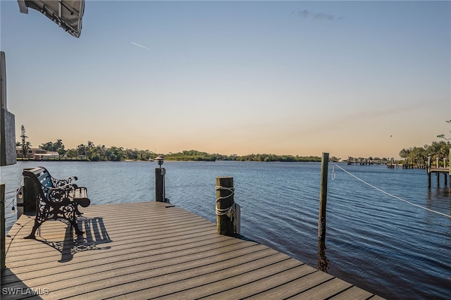 dock area featuring a water view