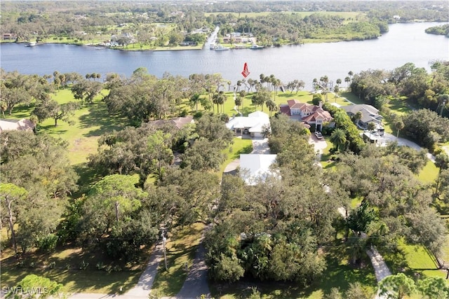 bird's eye view featuring a water view