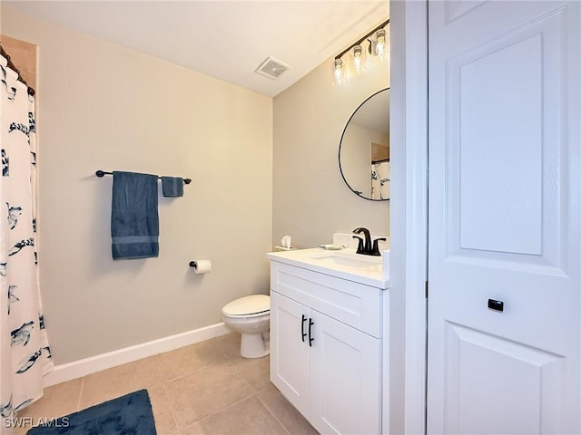 bathroom with tile patterned flooring, vanity, and toilet