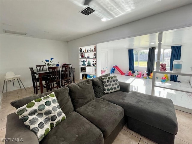 living room featuring light tile patterned flooring