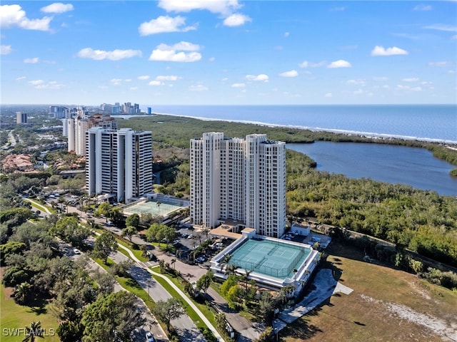 aerial view featuring a water view