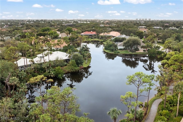 aerial view featuring a water view