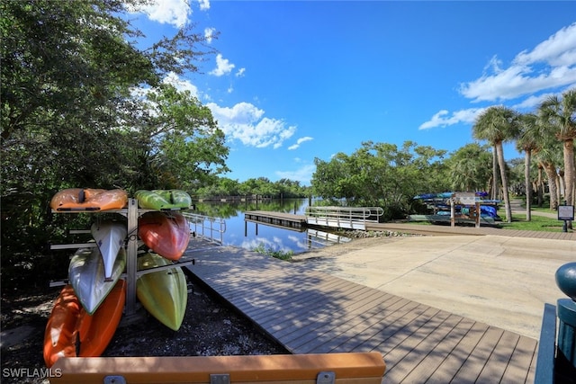 view of dock with a water view