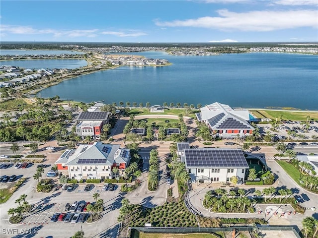 aerial view featuring a water view