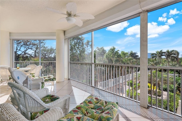 sunroom / solarium with ceiling fan and a wealth of natural light