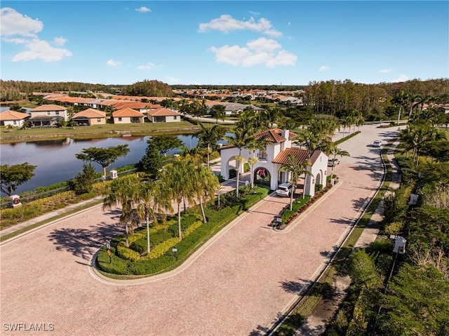 aerial view with a water view