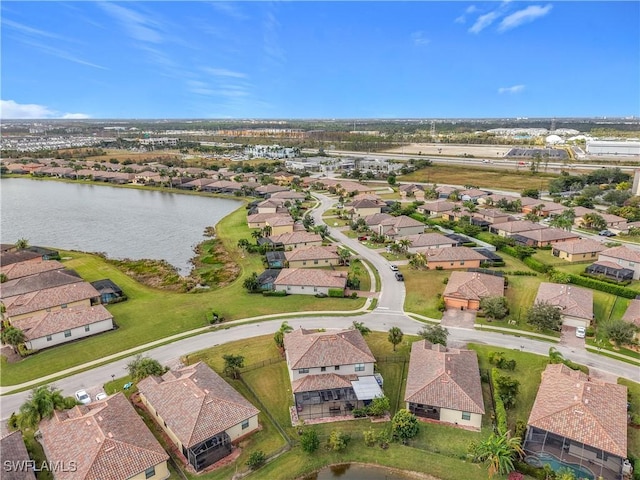 aerial view featuring a water view