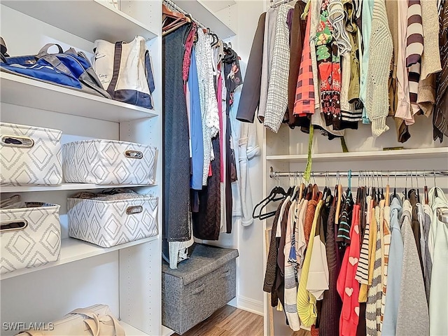 spacious closet featuring hardwood / wood-style flooring