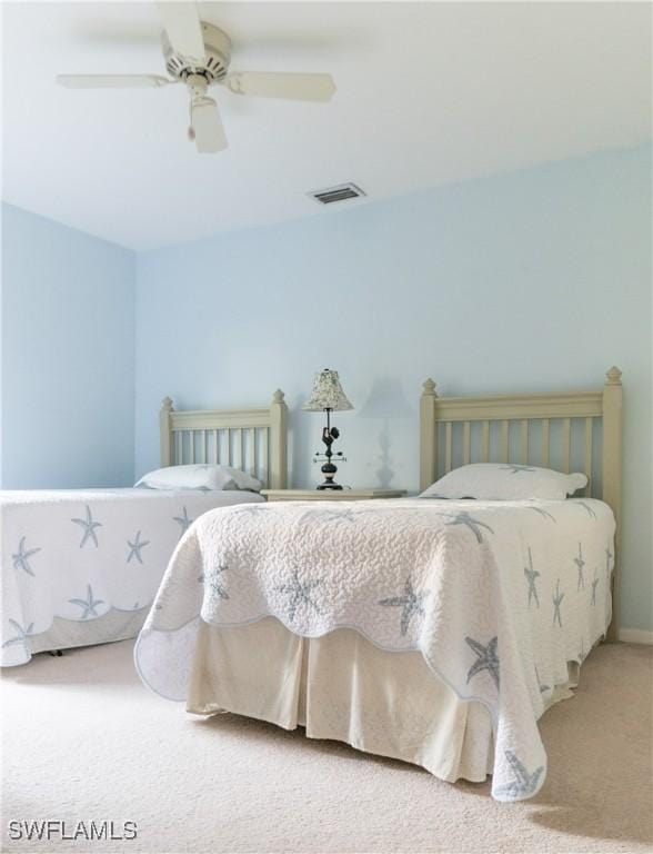 bedroom featuring carpet and ceiling fan