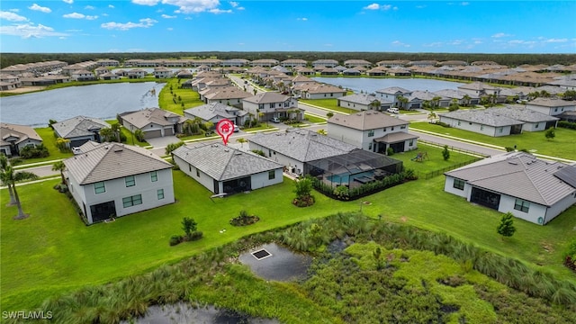 bird's eye view featuring a water view