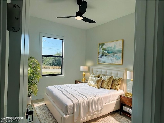 bedroom featuring ceiling fan