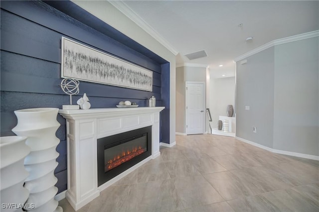 unfurnished living room featuring ornamental molding