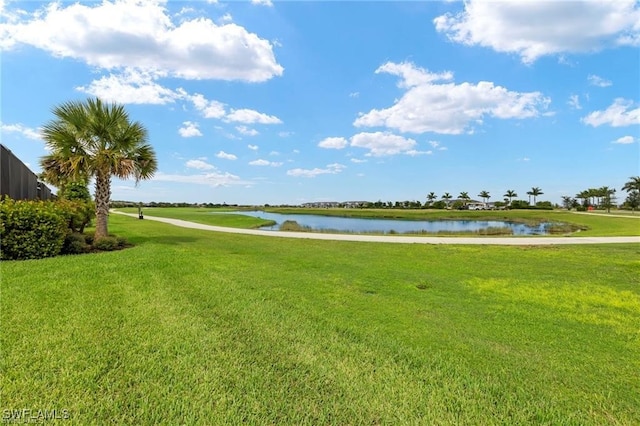 view of yard with a water view