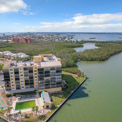 aerial view with a water view