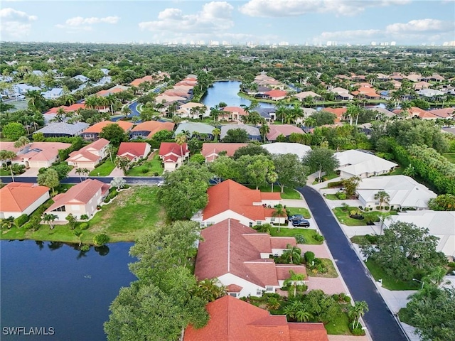 aerial view featuring a water view