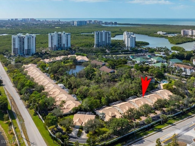 aerial view with a water view