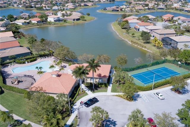 aerial view with a water view