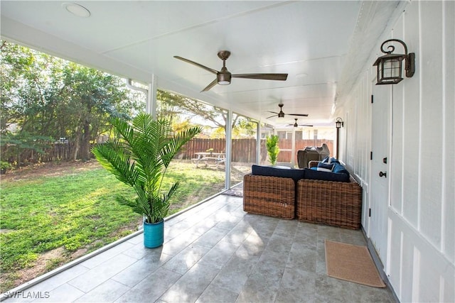 view of patio / terrace with an outdoor hangout area and ceiling fan