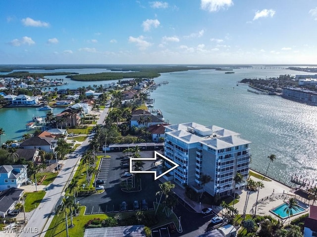 aerial view with a water view