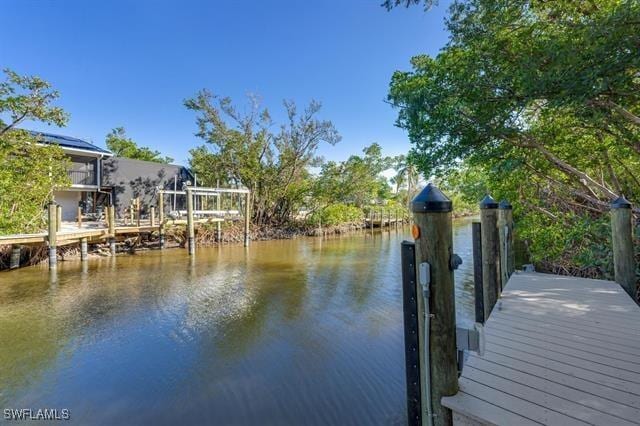 dock area with a water view