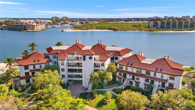 drone / aerial view featuring a water view