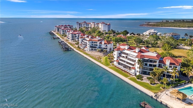 aerial view featuring a water view