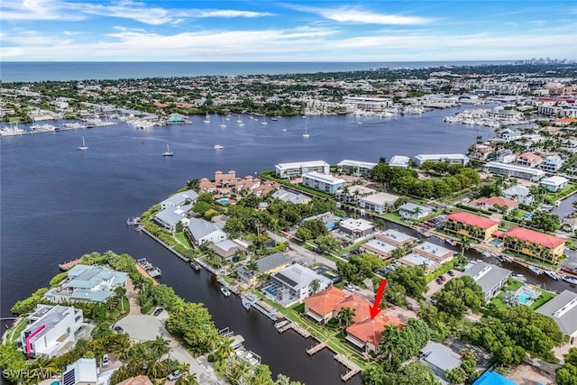 bird's eye view featuring a water view