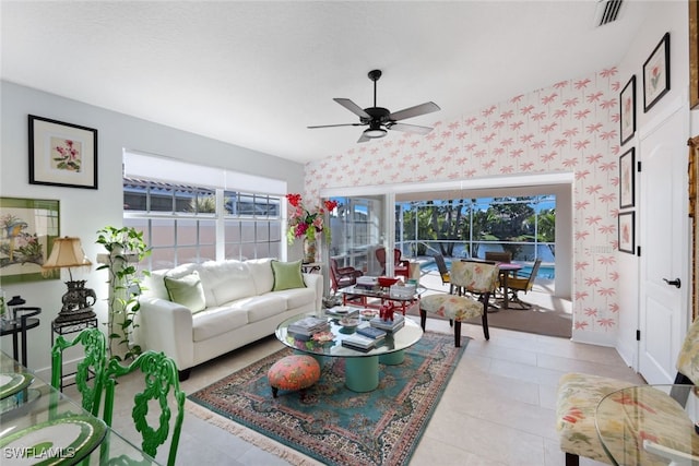 sunroom / solarium with ceiling fan