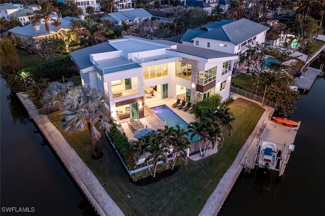 aerial view featuring a water view