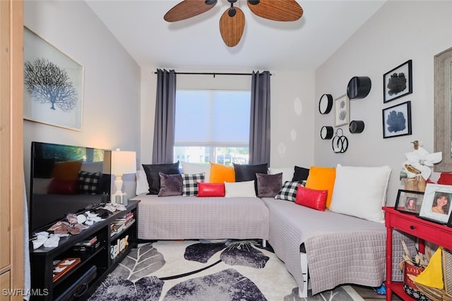 living room featuring ceiling fan