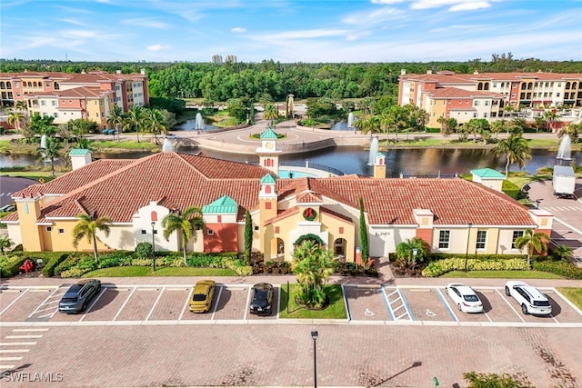 aerial view with a water view