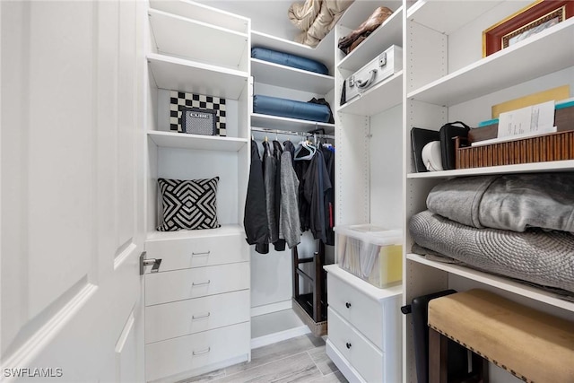 walk in closet featuring light wood-type flooring