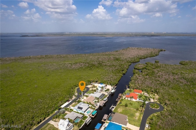 aerial view featuring a water view