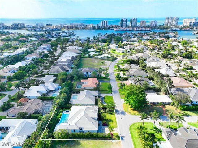 aerial view with a water view