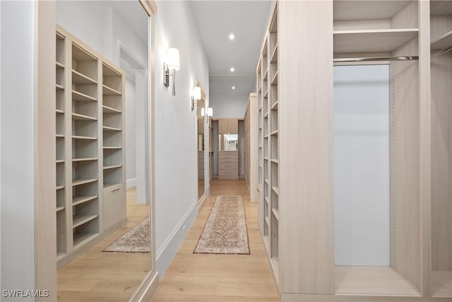 spacious closet with light hardwood / wood-style flooring