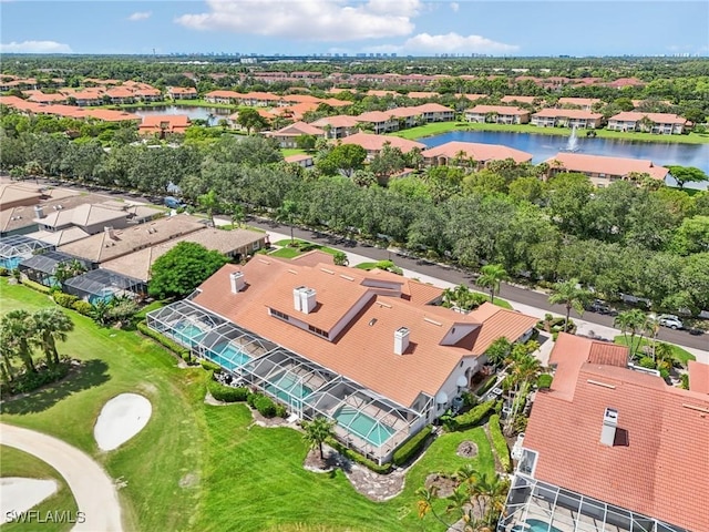 aerial view with a water view