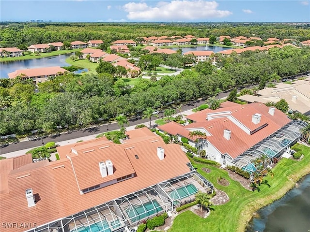 aerial view featuring a water view