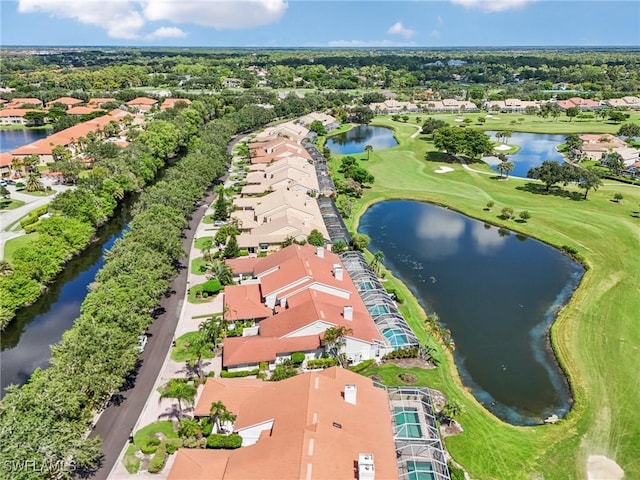 aerial view with a water view