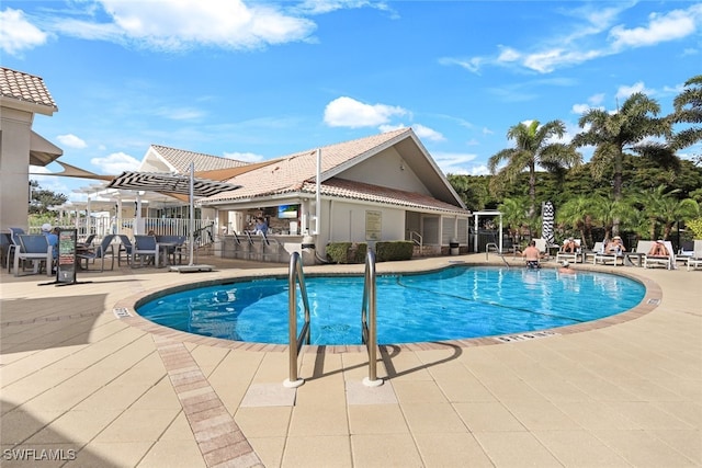 view of swimming pool with a patio