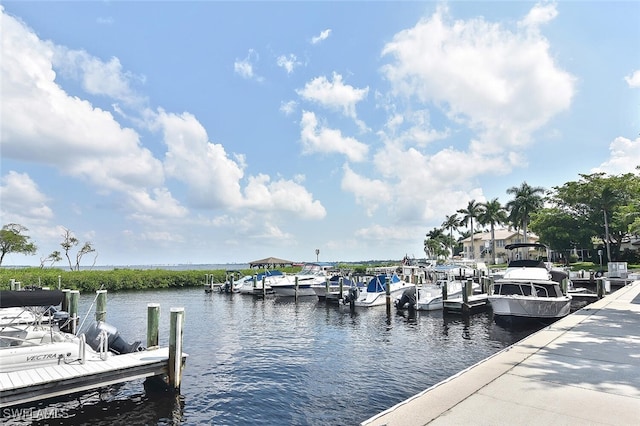 view of dock with a water view