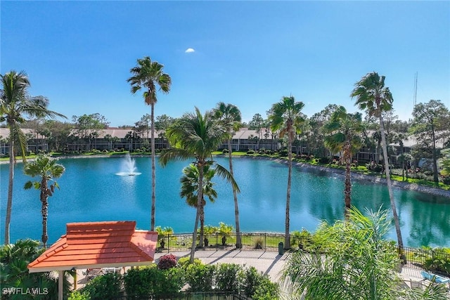 property view of water with fence