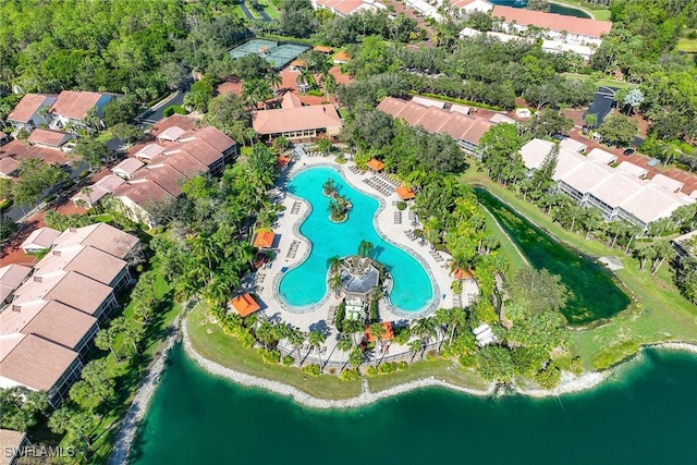 aerial view with a water view