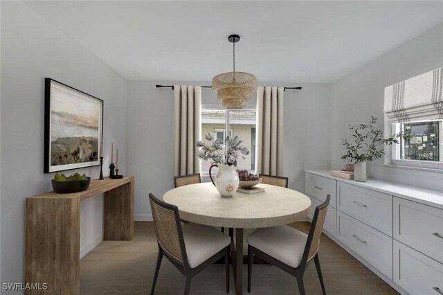 dining space with light hardwood / wood-style flooring