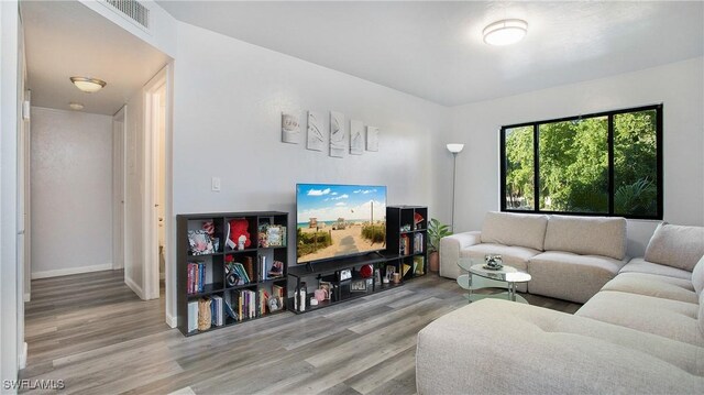 living room featuring light hardwood / wood-style flooring