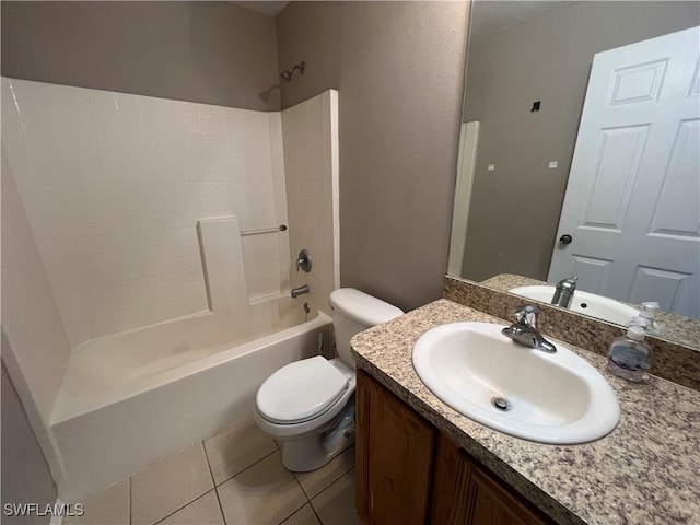 full bathroom with tile patterned flooring, vanity, toilet, and washtub / shower combination