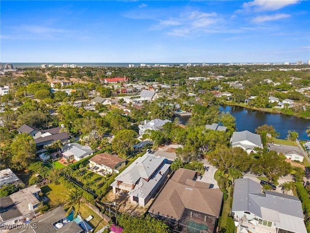 aerial view with a water view