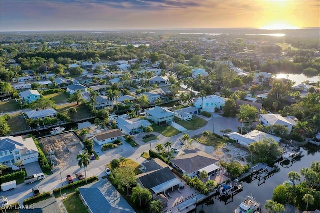 view of aerial view at dusk