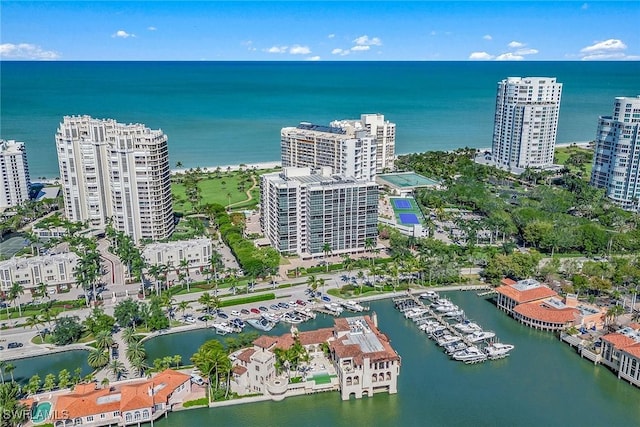 bird's eye view featuring a water view